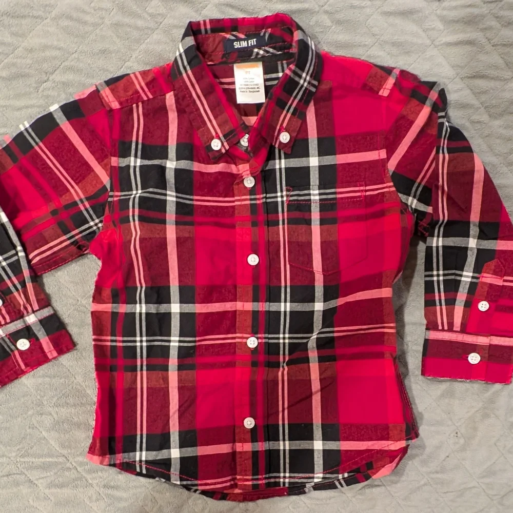 Gymboree 2T Red and Black Plaid Button Down Shirt